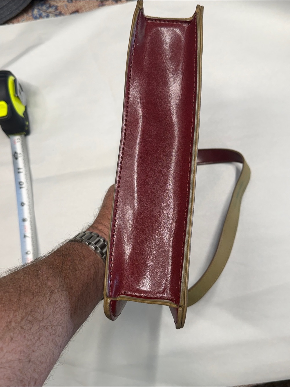 Mondani Burgundy and Tan Faux Leather Shoulder Bag with Perforated Floral Detail - Picture 8 of 10
